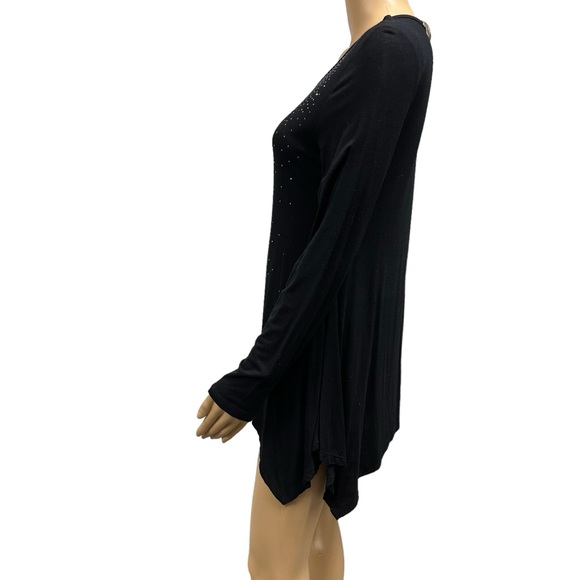 Vocal Black Sharkbite Hem Long Sleeve Tee Tunic Top with Bling Womens Small - Picture 3 of 10
